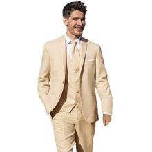 Ternos masculinos bege para noivo, calças de casamento com lapela entalhada, blazer slim fit, calça de jaqueta de três peças, roupa sob medida 2024 - compre barato