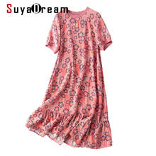 Suyadream-mini vestido feminino 100%, estampa floral, manga curta, rosa, primavera-verão, vestidos elegantes 2024 - compre barato