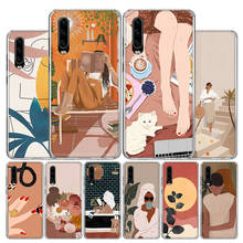 Abstrato moda menina do vintage caso de telefone para huawei p30 p40 p20 p10 mate 30 20 10 p inteligente z lite pro plus + 2019 capa coque ela 2024 - compre barato