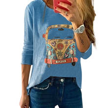 Camiseta estampada para mujer, Jersey holgado de cuello redondo, acogedor, salvaje, de manga larga, Tops 2024 - compra barato