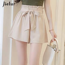 Jielur High Waist Shorts Women Fashion 2022 Summer Oversized Pleated Shorts Korean Pure Color Loose Bow Wide Leg Shorts Female 2024 - buy cheap