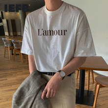 Iefb camiseta de manga curta masculina, camiseta de verão com estampa de letras, pescoço redondo solto, base casual fina, tops masculinos 9y5843 2024 - compre barato