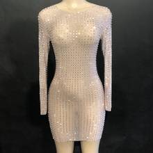 Блестящее серебристое Сетчатое платье со стразами, вечернее платье, Роскошные Короткие мини-платья с длинным рукавом для дня рождения 2024 - купить недорого