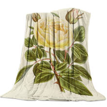 Manta de franela de hoja verde con estambre de flor amarilla, manta suave de microfibra cálida para camas, artículos de sofá de oficina 2024 - compra barato