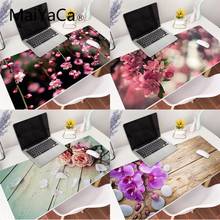 Maiyaca roxo rosa flor branca padrão de madeira adorável borracha acessórios de jogos mousepad mouse tapete teclado xxl mouse pad jogo 2024 - compre barato