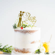 Decoração de bolo para noivado e noivado, espelho acrílico de ouro, para casamento, decoração de bolo, noivado 2024 - compre barato