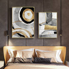 Pintura en lienzo para decoración de sala de estar, póster abstracto, geométrico, moderno, negro, blanco, bloque de papel de aluminio dorado, arte de pared 2024 - compra barato