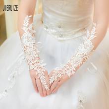 JIERUIZE Fashion Bridal Gloves Lace Appliques Rhinestone Crystal Long Wedding Gloves Wedding Dress Accessories 2024 - buy cheap