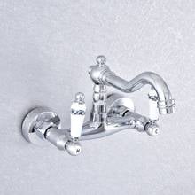 Polished Chrome Bathroom Basin Swivel Spout Faucet Wall Mounted Dual Ceramic Handles Vessel Sink Mixer Taps zsf771 2024 - buy cheap