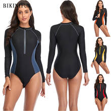 New Front Zipper Swimsuit Women Long Sleeve Monokini Solid Color Surfing Suit S-2XL Girl Full Back Beachwear One Piece Suit 2024 - buy cheap