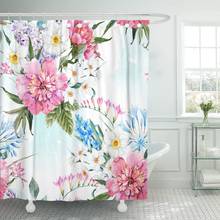 Ramo Floral de primavera, narcisos blancos, Sereni, cortina de ducha de acuarela de peonía rosa, tela impermeable de 60x72 pulgadas, juego con gancho 2024 - compra barato