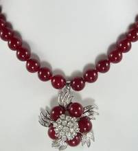 Collar con colgante de flor de cristal con incrustaciones de jade rojo, accesorio fino para mujer 2024 - compra barato