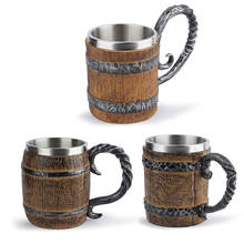 Taza de cerveza estilo vikingo, vaso de cerveza de barril de madera de simulación, taza de beber de doble pared, juego de beber de barra con aislamiento de Metal, 1 ud. 2024 - compra barato