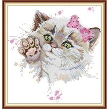 Cute cat counted and stamping cross stitch kit DIY animal pattern 14CT white cloth 11CT printed cloth embroidery kit needlework 2024 - buy cheap