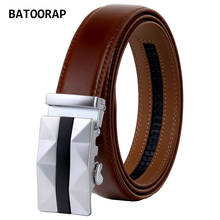 BATOORAP-Cinturón de piel de vaca para hombre, hebilla de clic plateada, correa de cintura marrón automática, estilo Formal, TZP-0020 2024 - compra barato