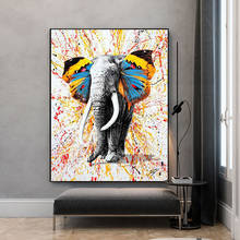 Borboleta elefante colorido moderno graffiti pintura impressão em tela nordic decoração de casa imagem da parede para sala estar sem moldura 2024 - compre barato