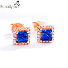 BK 18k Rose Gold Sapphire Stud Earrings For Women Square Natural Blue Gemstone 1.51g Genuine Gold 585 Simple Engagement Jewelry 2024 - buy cheap