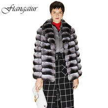 Ftangaiur New Winter Import Original Color Chinchilla Coat luxury Women Turn-Down Collar Medium Natural Chinchilla Fur Coats 2024 - buy cheap