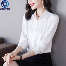 В Корейском стиле; Модные шелковые женские блузки офисные рубашки атлас с длинным рукавом Женские топы и блузки размера плюс 3XL Blusas Largas рубашка 2024 - купить недорого