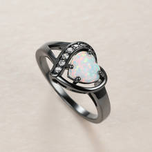 Punk Female Love Heart Thin Ring Cute 14KT Black Gold Crystal Wedding Rings For Women Vintage Bride White Opal Engagement Ring 2024 - buy cheap
