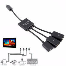 3 в 1 микро USB штекер-гнездо OTG адаптер зарядный кабель шнур для передачи данных разделитель для планшета клавиатуры планшета компьютера 2024 - купить недорого