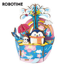 Robotime DIY 3D Oceam Park Penguin Wooden Puzzle Game Assembly Moveable Music Box Toy for Children Adult AMD51 for Dropshipping 2024 - buy cheap
