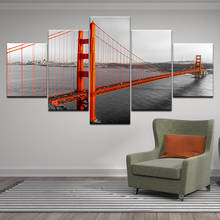 Carteles modulares pared arte lienzo HD impresiones imágenes decoración del hogar sala de estar 5 piezas Golden Gate puente pinturas marco 2024 - compra barato