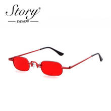 Óculos de sol quadrados pequenos story 2019, óculos feminino vintage retrô com armação de metal retângulo e vidro vermelho 2024 - compre barato