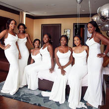 Sexy africano preto para meninas vestidos de dama de honra 2020 alças de espaguete pick ups casamento vestidos de festa longo dama de honra vestido de noiva 2024 - compre barato