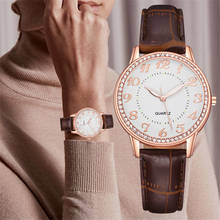 Ladie-relojes luminosos de lujo con diamantes para mujer, pulsera con correa de cuero, 2020 2024 - compra barato