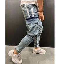 New Men Skinny Jeans Ripped Jeans Destroyed Frayed Side stripe Jeans Slim Fit Pant Denim Pants Men Jeans cargo pants 2024 - buy cheap