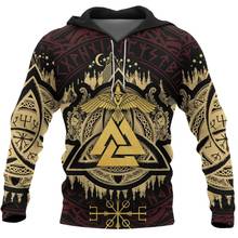 Sudadera con capucha para hombre, con estampado 3D de Odín Vikingo, estilo Harajuku, informal, a la moda, color dorado, KJ069 2024 - compra barato