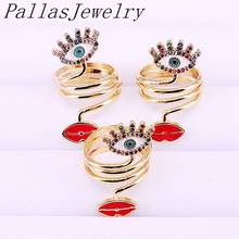 10Pcs Rainbow Cubic Zirconia CZ Micro Pave Eye And Lip Enamel Rings, Unique Design Gold Color Rings Jewelry Gifts 2024 - buy cheap