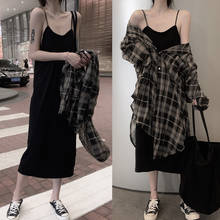 vintage Large Size Women's Clothing 2020 Spring Summer new Strap Dress Suit Women Two-piece Sets Long Plaid Shirts m254 2024 - buy cheap