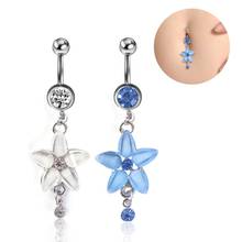 CRYSPURE Belly Button Rings Belly Piercing Women Men Body Jewelry Navel Piercing Rings Hanging Dangle Flower stainless steel 2024 - buy cheap