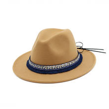 Sombrero de fieltro de lana con ala ancha plana para hombre y mujer, sombrero de fieltro Formal para fiesta, sombrero de fieltro con cinta decorativa, a la moda 2024 - compra barato