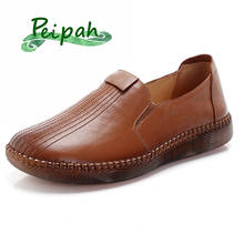 Peipah mocassins femininos de couro legítimo, feito a mão, sapatos de outono para mulheres, loafers, baixos casuais, macios 2024 - compre barato