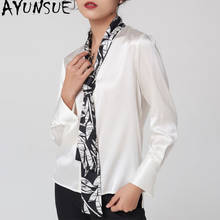 AYUN-Blusa de seda auténtica para Mujer, camisa blanca de estilo coreano, Top de manga larga, Ropa para primavera y verano, 2021 2024 - compra barato