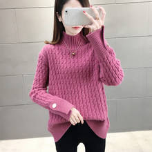 Winter Acrylic Women's Sweater Turtleneck Long Sleeve Pullover Button Knitted Solid Thick Korean Style Fashion Casual Sweater 2024 - buy cheap