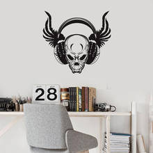 Skull Headphones Wings Teen Room Decor Art Wall Stickers Vinyl Home Decoration Music Feather Decals Removable Murals 3794 2024 - buy cheap