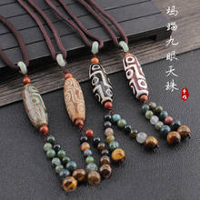 Colar de pingente dzi com três olhos, colar masculino e feminino de pedra natural de madeira, joia budista tibetana 2024 - compre barato