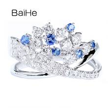 BAIHE Solid 14K белое золото 0.18ct натуральный сапфир 0.75ct натуральные бриллианты ювелирные украшения свадебный подарок трендовые сапфиры кольцо для женщин 2024 - купить недорого