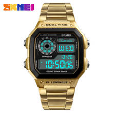 Skmei relógio digital masculino de aço inoxidável, relógio digital dourado de marca para homens, relógio militar para negócios, relógios de homens 2024 - compre barato