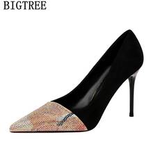 Bigtree sapatos femininos de marca luxuosa, sapatos de casamento, sapatos de salto alto com cristais, vermelho, 2021 2024 - compre barato