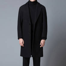 Зимнее Мужское пальто 2020, зимнее Новое мужское шерстяное пальто, повседневное длинное пальто, Мужская тонкая черная ветровка, много размеров M-XXXL 2024 - купить недорого