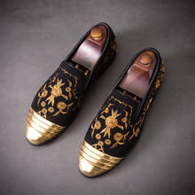 New Fashion Gold Top and Metal Toe Men Velvet Dress shoes italian mens dress shoes Handmade Loafers Party Flats Zapatos Hombre 2024 - buy cheap