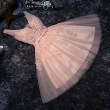 Vestido de baile curto de tule rosa 2021, ilusionismo, sem mangas, linha a, renda, coquetel, elegante, mulher, baile de formatura 2024 - compre barato