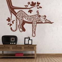 Pegatina de pared con diseño de leopardo, bosque, jungla, leopardo, rama de Animal, pájaro, póster de árbol de Safari, Mural, calcomanías de pared de diseño artístico de vinilo W622 2024 - compra barato