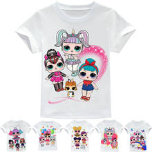 Л. О. Л. Сюрприз! Милая Однотонная футболка для девочек детские летние топы с принтом «Lol Dolls», футболка Повседневная Домашняя одежда для малышей 2024 - купить недорого