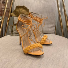 Sandalias de fiesta con cordones para mujer, zapatos de tacón alto con punta abierta, a la moda, para verano 2024 - compra barato